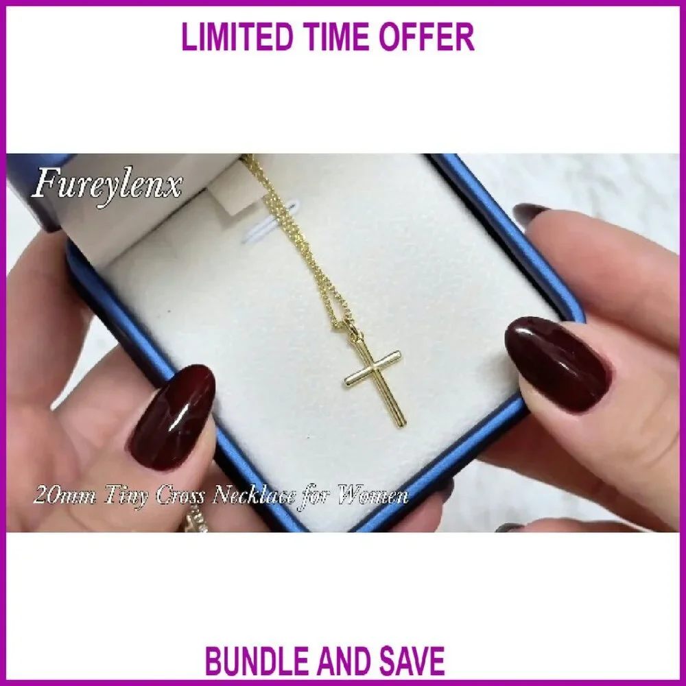 14K Gold Plated Cross Pendant Necklace Adjustable Chain Women's Jewelry